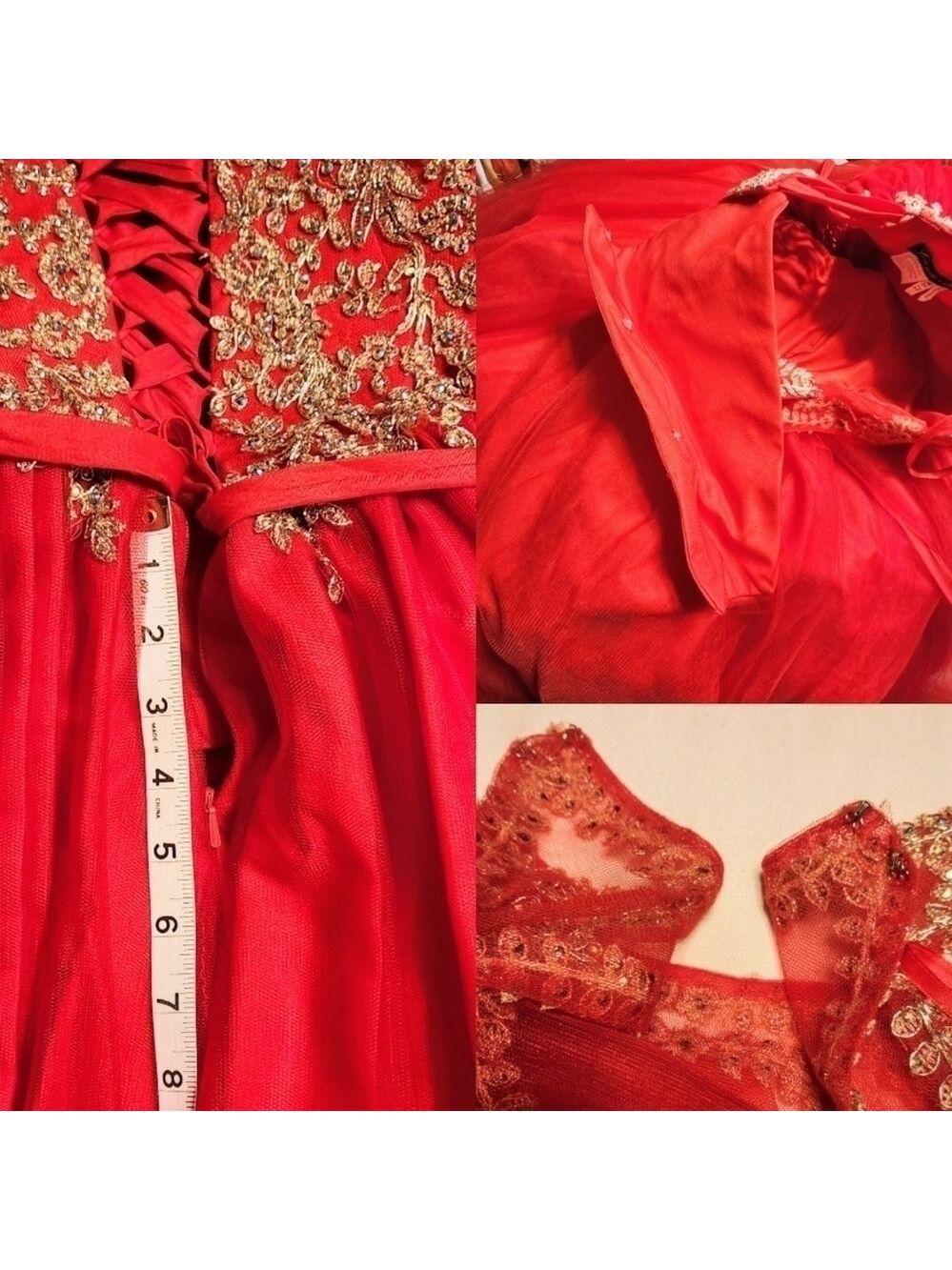 Layla K Quinceanera Ball Gown Dress Red Gold Beaded Size 6 - Picture 11 of 13
